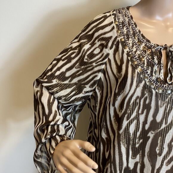 Chico’s long sleeves animal print embellished neck semi-sheer tunic size XL - Picture 2 of 7